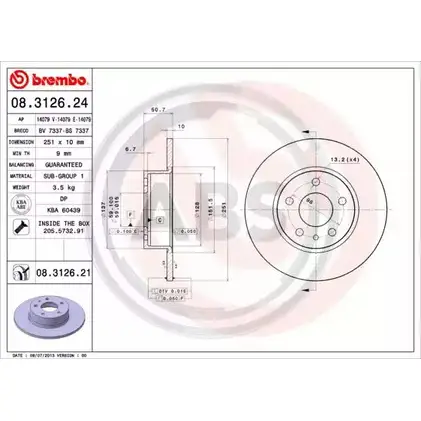 Тормозной диск A.B.S. MTI3464 1198177548 375K K2 08.3126.21