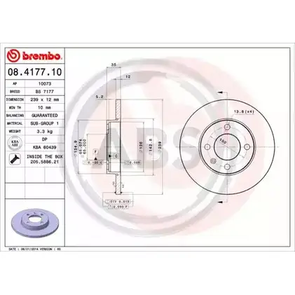 Тормозной диск A.B.S. 08.4177.10 ZWAIFNN 1198177578 38 X06