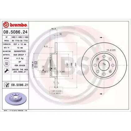 Тормозной диск A.B.S. I6MB3JK 1198177646 08.5086.21 EI9M L