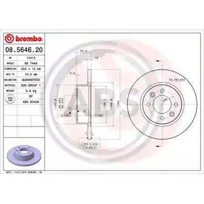 Тормозной диск A.B.S. 1198177754 DDY9 RG 08.5646.20 EBCD2HX изображение 0