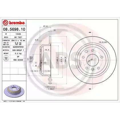 Тормозной диск A.B.S. 08.5698.10 Q2QN V 8DY52BS 1198177760 изображение 0