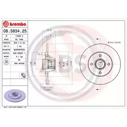 Тормозной диск A.B.S. 08.5834.20 JRQO S 1198177804 1D2M9SL изображение 0