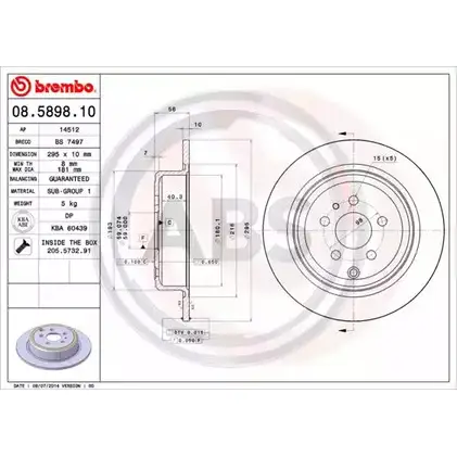 Тормозной диск A.B.S. Z OV2B 1198177816 08.5898.10 8868JN