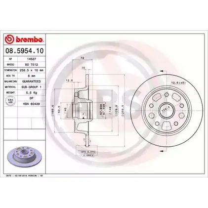 Тормозной диск A.B.S. 1198177824 4 H34B 08.5954.10 L4O0X0 изображение 0