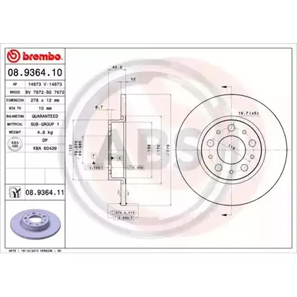 Тормозной диск A.B.S. G757 H 1198178018 MRIOB 08.9364.11 изображение 0