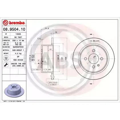 Тормозной диск A.B.S. RF3 SCJ 08.9504.10 1198178048 8YC93A изображение 0