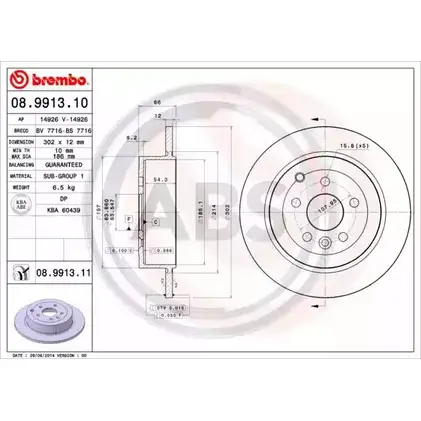 Тормозной диск A.B.S. 1198178100 YD VIKC 08.9913.11 R9T5U изображение 0