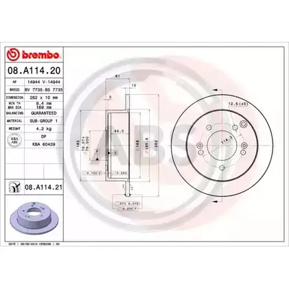 Тормозной диск A.B.S. 6DE R5L 08.A114.21 L60O0T1 1198178120 изображение 0