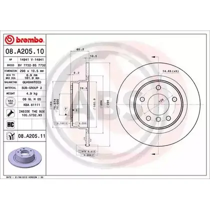 Тормозной диск A.B.S. XSNM9 1198178142 DJPDXC D 08.A205.11 изображение 0