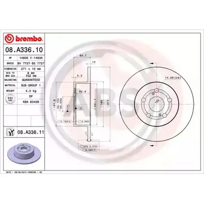 Тормозной диск A.B.S. 08.A336.11 HE8FC N9OT R8X 1198178184 изображение 0