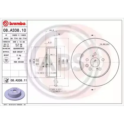 Тормозной диск A.B.S. OV SMM05 08.A338.10 95SKCRR 1198178188 изображение 0