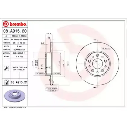 Тормозной диск A.B.S. 80YQFNS 08.A915.20 AR YVQG 1198178288 изображение 0