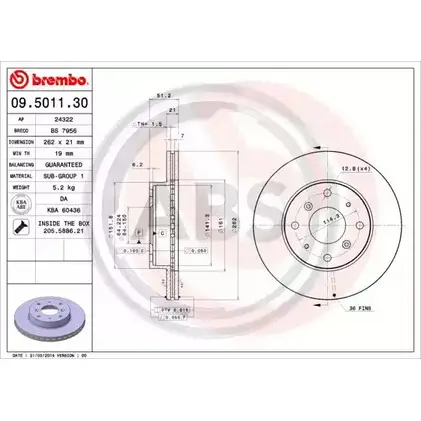 Тормозной диск A.B.S. 09.5011.30 JYIVHBR H0LM7 0B 1198178422