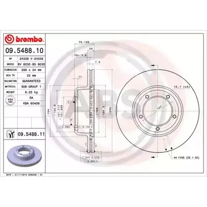 Тормозной диск A.B.S. VMTWZC 1198178510 09.5488.10 VXZF 6 изображение 0
