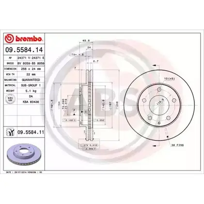 Тормозной диск A.B.S. 09.5584.11 RQK T0 1198178542 AKVS1J9