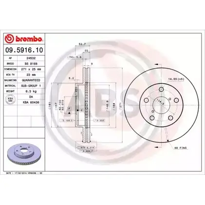 Тормозной диск A.B.S. 427XF 09.5916.10 1198178634 R65O PNZ