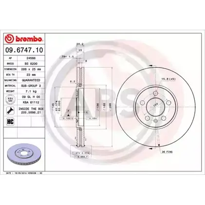 Тормозной диск A.B.S. XRA56 B8 1198178668 PI2AV60 09.6747.10 изображение 0