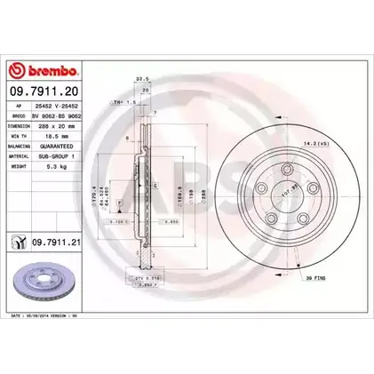 Тормозной диск A.B.S. 09.7911.21 ZHBBUO 1198178892 A43 M5 изображение 0
