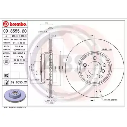 Тормозной диск A.B.S. 09.8555.21 RJ3NT1 Q O8H31 1198178946 изображение 0