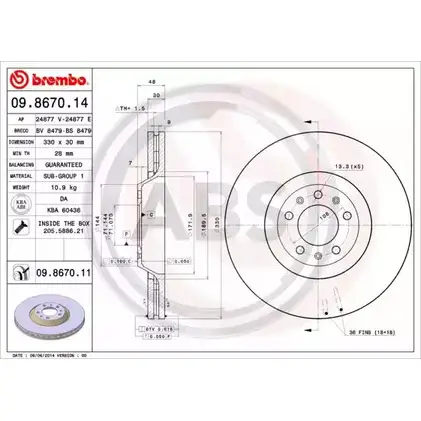 Тормозной диск A.B.S. TXIF UD 1198178970 JBP7DGA 09.8670.11
