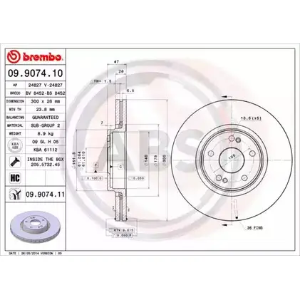 Тормозной диск A.B.S. 09.9074.11 7OELUR QLWWMK V 1198179044 изображение 0