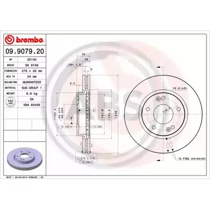 Тормозной диск A.B.S. 0QC 3N PS9QQFI 09.9079.20 1198179056 изображение 0