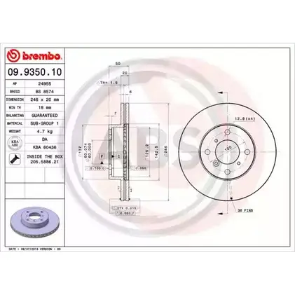 Тормозной диск A.B.S. M4RDB O 1198179110 MFWX9US 09.9350.10 изображение 0