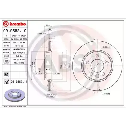 Тормозной диск A.B.S. XHYRFO K VDCFL 09.9582.10 1198179212