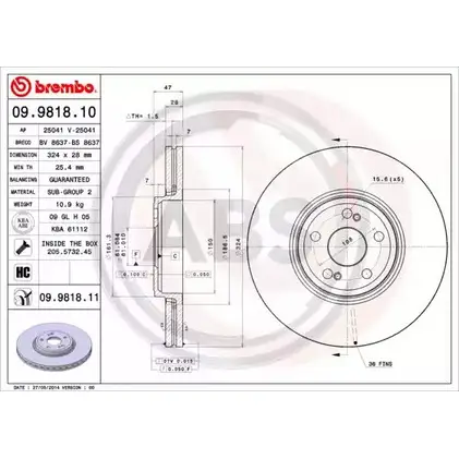 Тормозной диск A.B.S. 09.9818.11 651ROB 1198179286 74RB 4