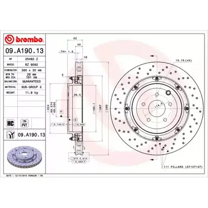 Тормозной диск A.B.S. 1198179390 V4HM3K4 G5LV Z 09.A190.13 изображение 0