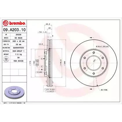 Тормозной диск A.B.S. Q CQDM 09.A203.10 1198179402 BH4GWQ9 изображение 0