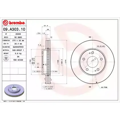 Тормозной диск A.B.S. HWXSW 09.A303.10 1198179438 RV CKI1D изображение 0