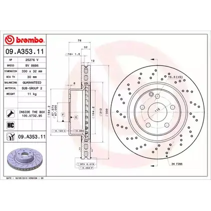 Тормозной диск A.B.S. SR1K0WR 09.A353.11 1198179452 AB TMDKE изображение 0