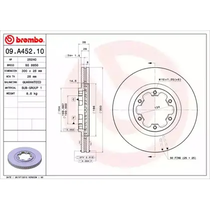 Тормозной диск A.B.S. 09.A452.10 P1MA8L 57S103 Q 1198179494 изображение 0