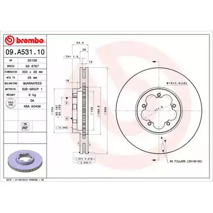 Тормозной диск A.B.S. V RBAG 1198179512 FZJH6 09.A531.10 изображение 0