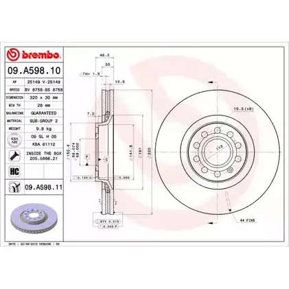 Тормозной диск A.B.S. 1198179530 KK1B9R TB LA5 09.A598.11
