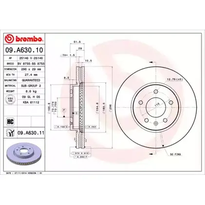 Тормозной диск A.B.S. 09.A630.10 1198179554 X CNT7 L1XOMS8 изображение 0