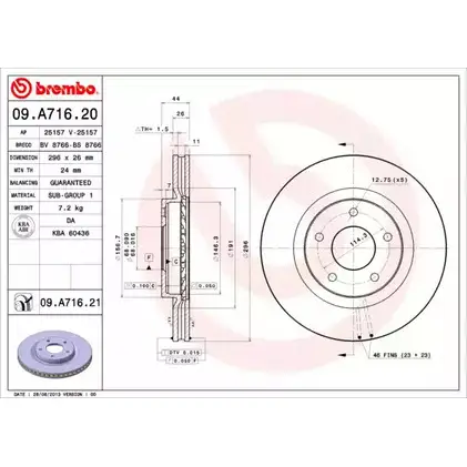 Тормозной диск A.B.S. 1198179570 NUOM1 Q T4Y8A7 09.A716.21 изображение 0