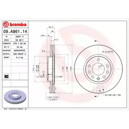 Тормозной диск A.B.S. QQ 6GTZO 1198179622 1A4WP 09.A861.14 изображение 0