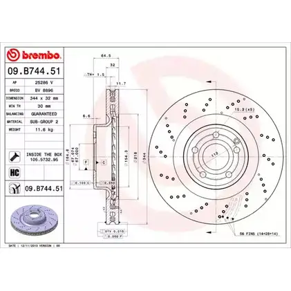Тормозной диск A.B.S. Y0S6N0W 1198179804 3 0BRGC8 09.B744.51 изображение 0