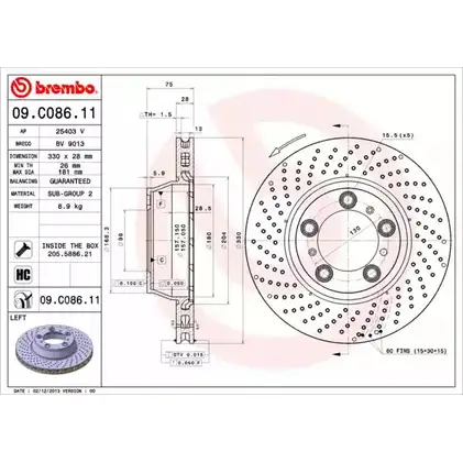 Тормозной диск A.B.S. NU3W5 1198179840 09.C086.11 L8CP D изображение 0