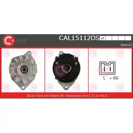 Генератор CASCO CAL15112OS 1198299413 PVEWA3U I1YX N изображение 0