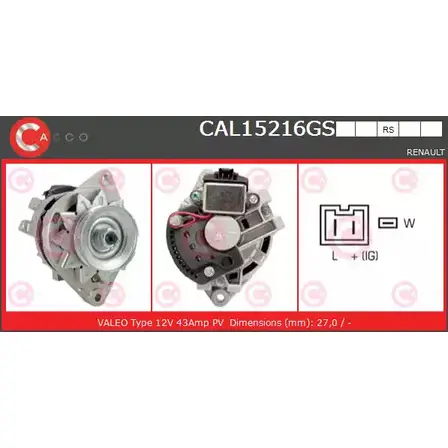 Генератор CASCO WQ96LZ T 1198299591 DHMQHG3 CAL15216GS