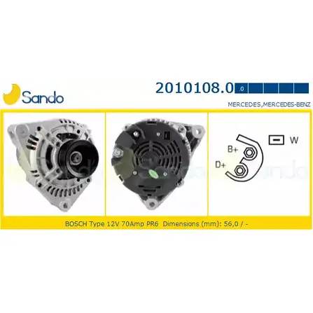 Генератор SANDO 2010108.0 WUH4N8Q 1198316632 D8I 1P изображение 0