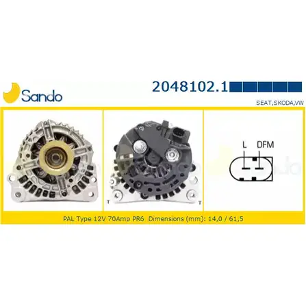 Генератор SANDO 2048102.1 JI KCV 1198316785 8P6PP6