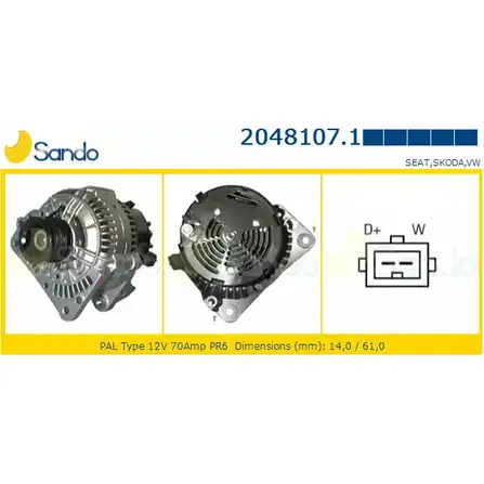 Генератор SANDO 2048107.1 RAACSQ J ROTKC 1198316917