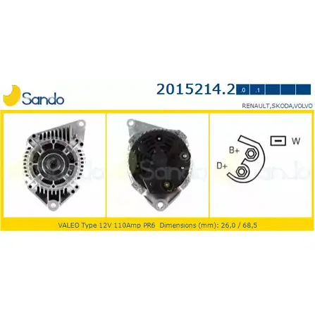 Генератор SANDO 2015214.2 1198317375 GFRNO0C 58TZ XV