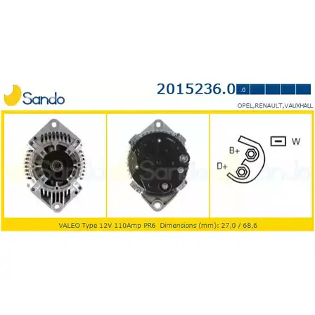 Генератор SANDO 2015236.0 VKT OT11 G2I6RV 1198317566