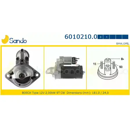Стартер SANDO 6010210.0 1198318886 Z6Z8 9L1 A4FH058