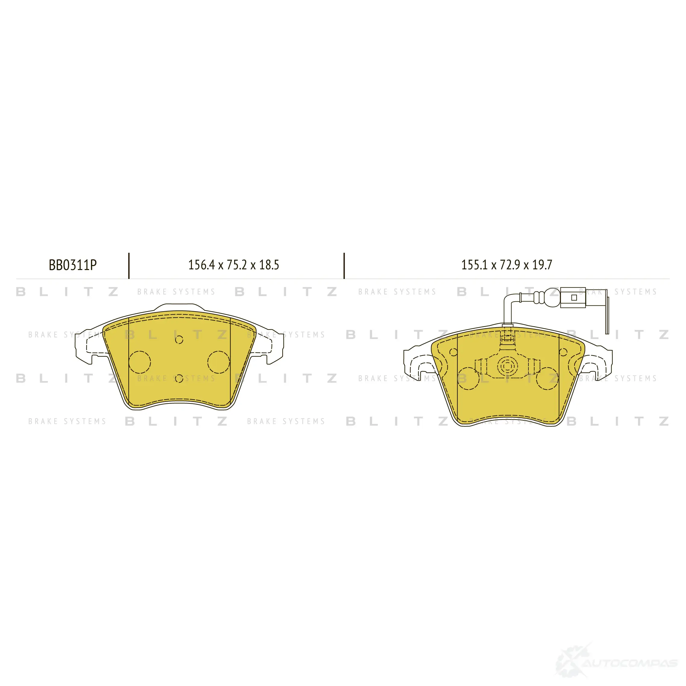 Тормозные колодки передние с датчиком BLITZ bb0311p 1422986621 JN T5R4 - Изображение 1